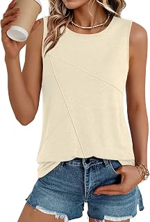 Women Summer Casual Loose Fit Sleeveless Crew Neck Tank Tops