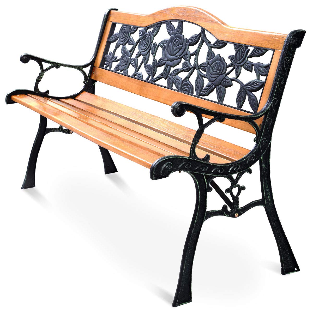 S AFSTAR Outdoor Garden Bench, Patio Garden Bench Porch Bench with Large Rose Ca