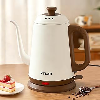 YTLAD Gooseneck Electric Kettle 1L, 1000W, Pour-Over Coffee & Tea | Precise Flow Spout, 304 Stainless Steel, BPA-Free, Fast Boiling, Auto Shut-Off & Boil-Dry Protection, Retro Design (White)