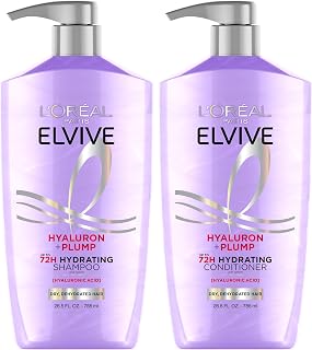 L'Oreal Paris Elvive Hyaluron Plump Shampoo and Conditioner Set, 53 Fl Oz | Hair Care for Dry, Dehydrated Hair with Up to 72HRs of Hydration, Hyaluronic-Acid Powered, For All Hair Types, Paraben-Free