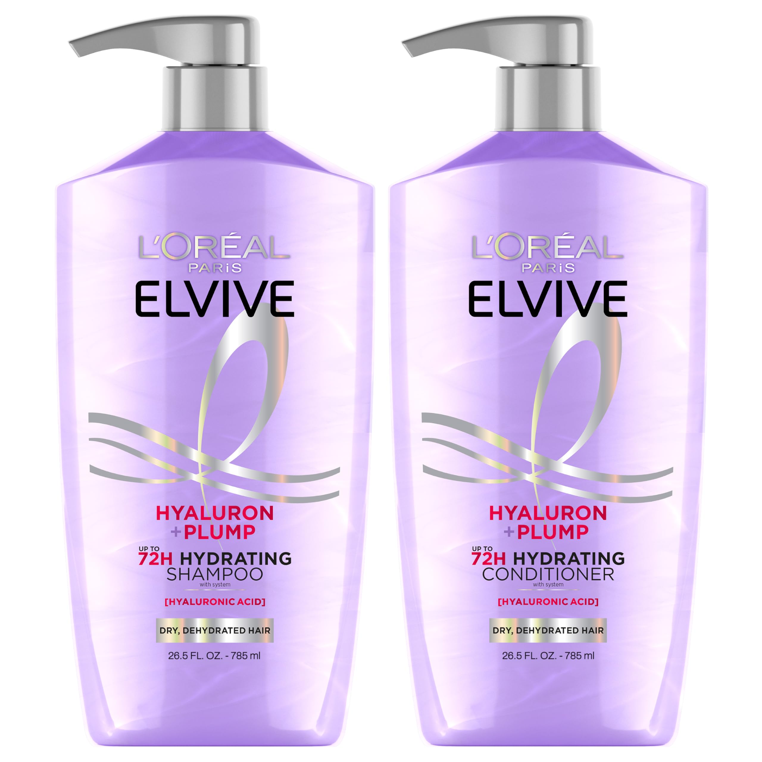 L'Oreal Paris Elvive Hyaluron Plump Shampoo and Conditioner Set, 53 Fl Oz |