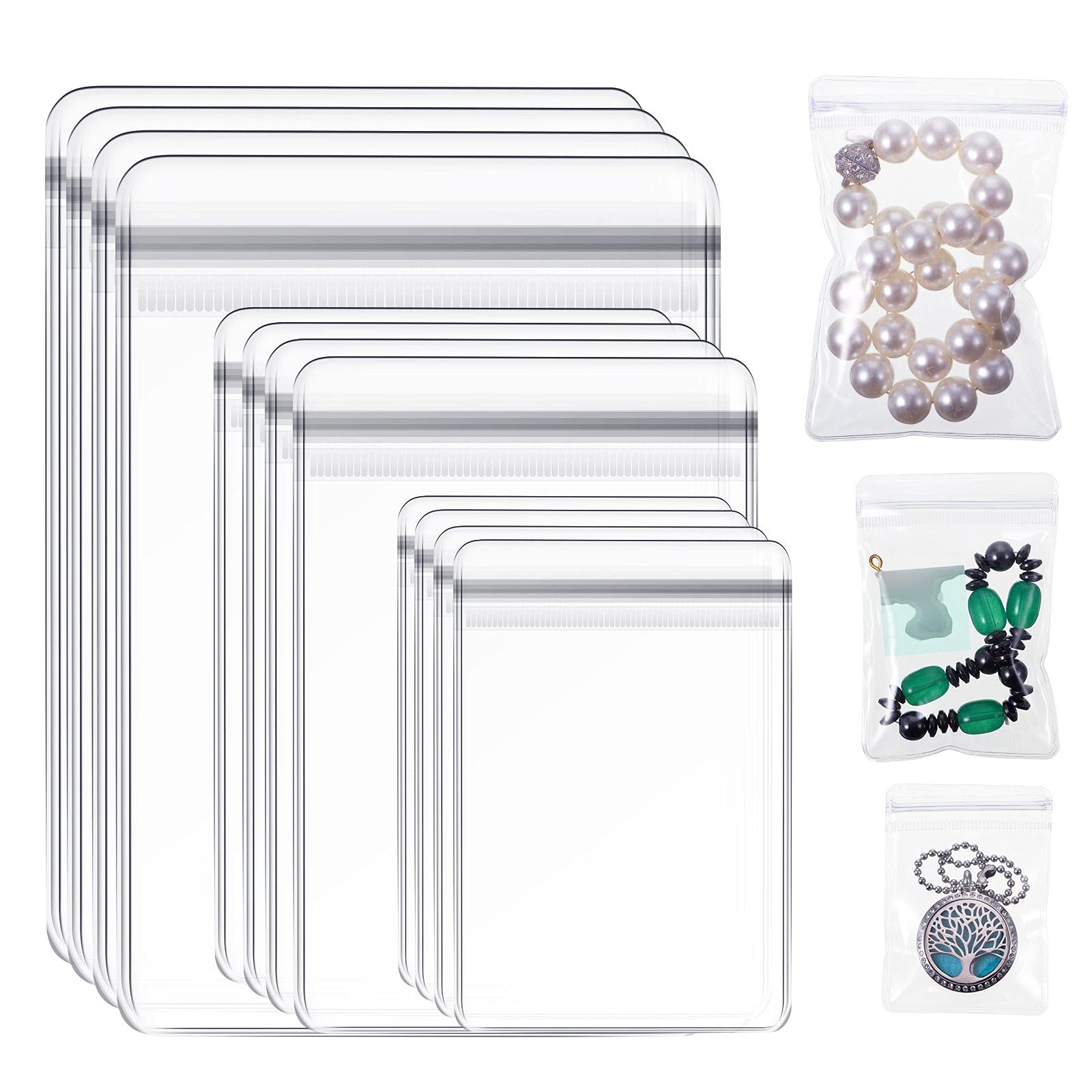 Clabby 120 Pieces Clear Plastic Jewelry Bags, 3 Sizes, Clear | Mini Waterproof P