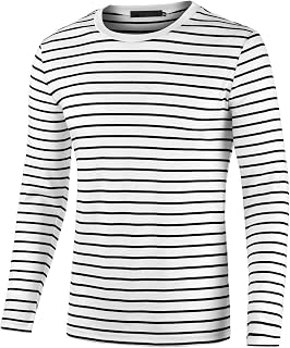 uxcell Men's Striped T Shirt Crew Neck Long Sleeve Casual Cotton Pullover Tee Top