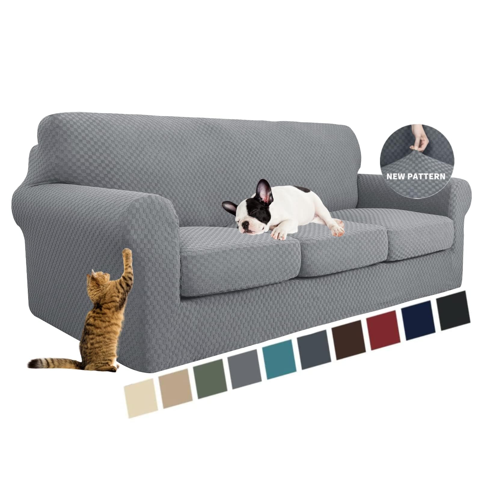 YEMYHOM Latest Checkered 4 Pieces Couch Covers for 3 Cushion Couch High Stretch 