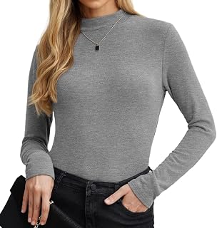 PrinStory Women's Sweatshirts Long Sleeve Pullover Women's Stretch Turtleneck T Shirt Slim Fit Tops Autumn Winter Casual Tunic Tops