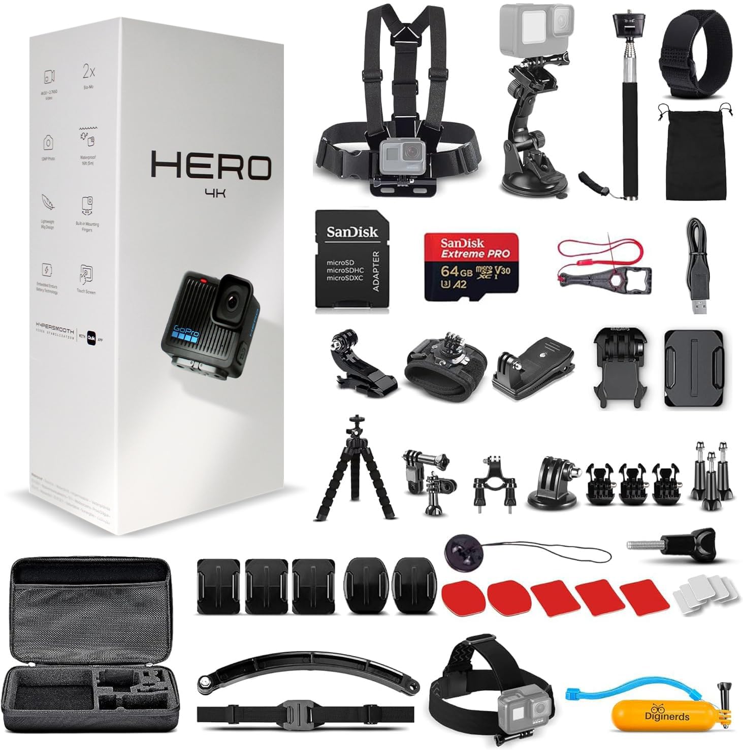 GoPro Hero (Go Pro Hero) Black Compact - Waterproof Action Camera with 4K Ultra 