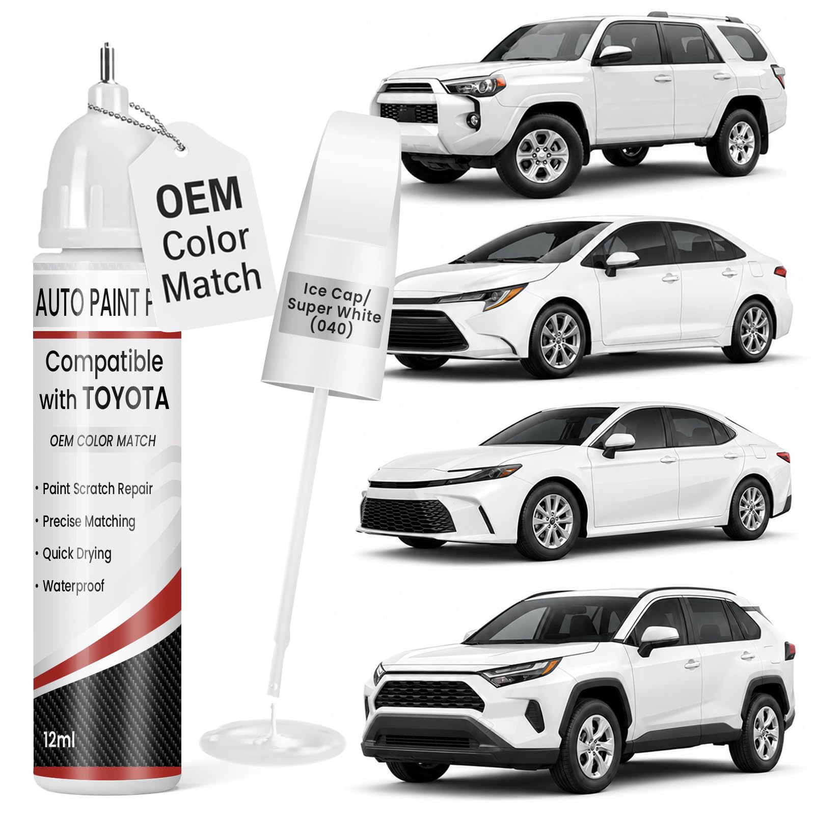 Ice Cap/Super White(040) Touch Up Paint for Toyota, 0.4 fl oz OEM Color Match Pr