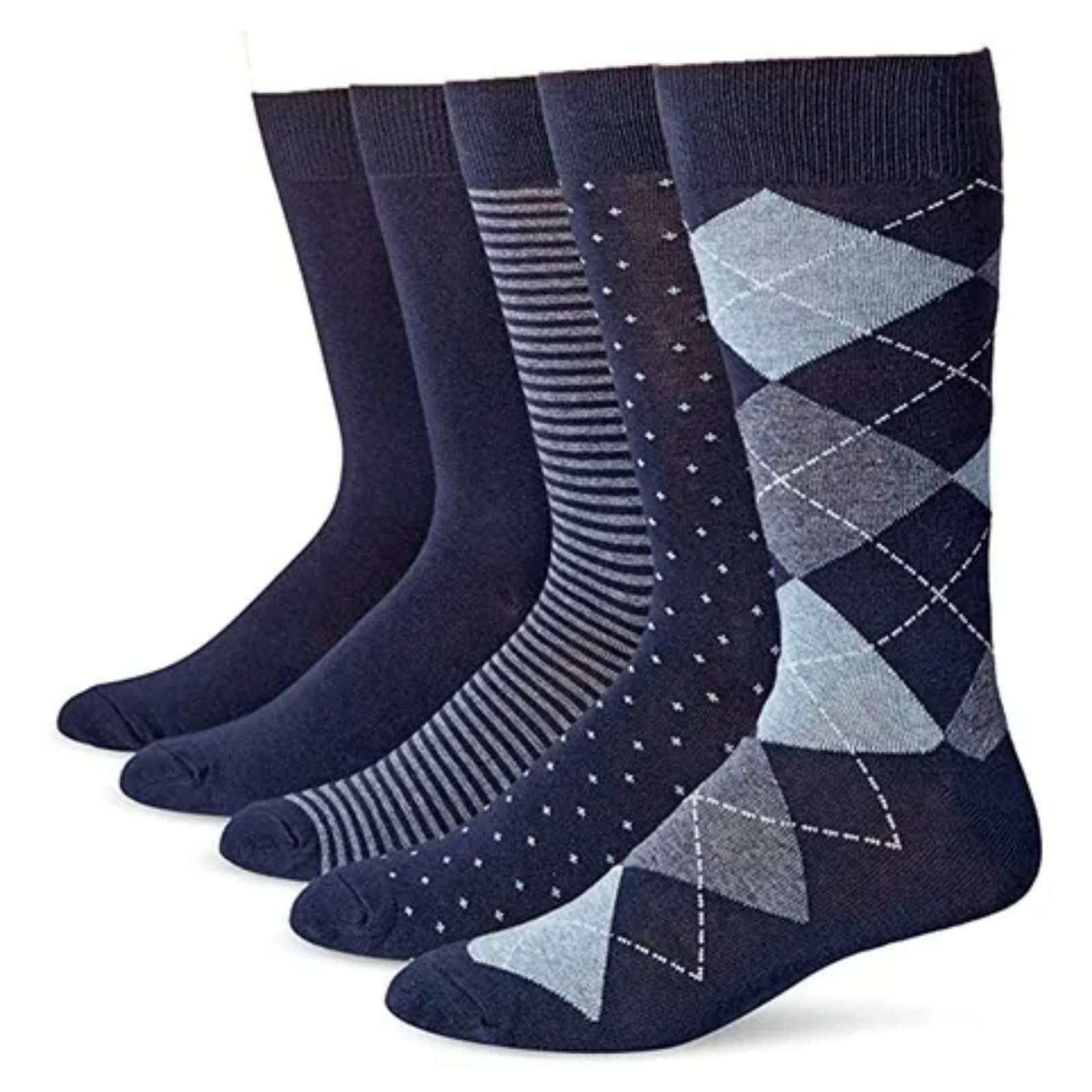 5 Pack Mens Dress Socks Black Grey Casual Formal Socks Mid Calf Pattern