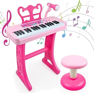 Love&Mini Kids Keyboard Toys for Girls - 37 Keys Pink Pianos Toy with Stool | Kids Piano with Microphone Electronic Musical Instrument, Christmas Birthday Gift for Kids 3 4 5 6 7 8 Years Old Boy and Girl