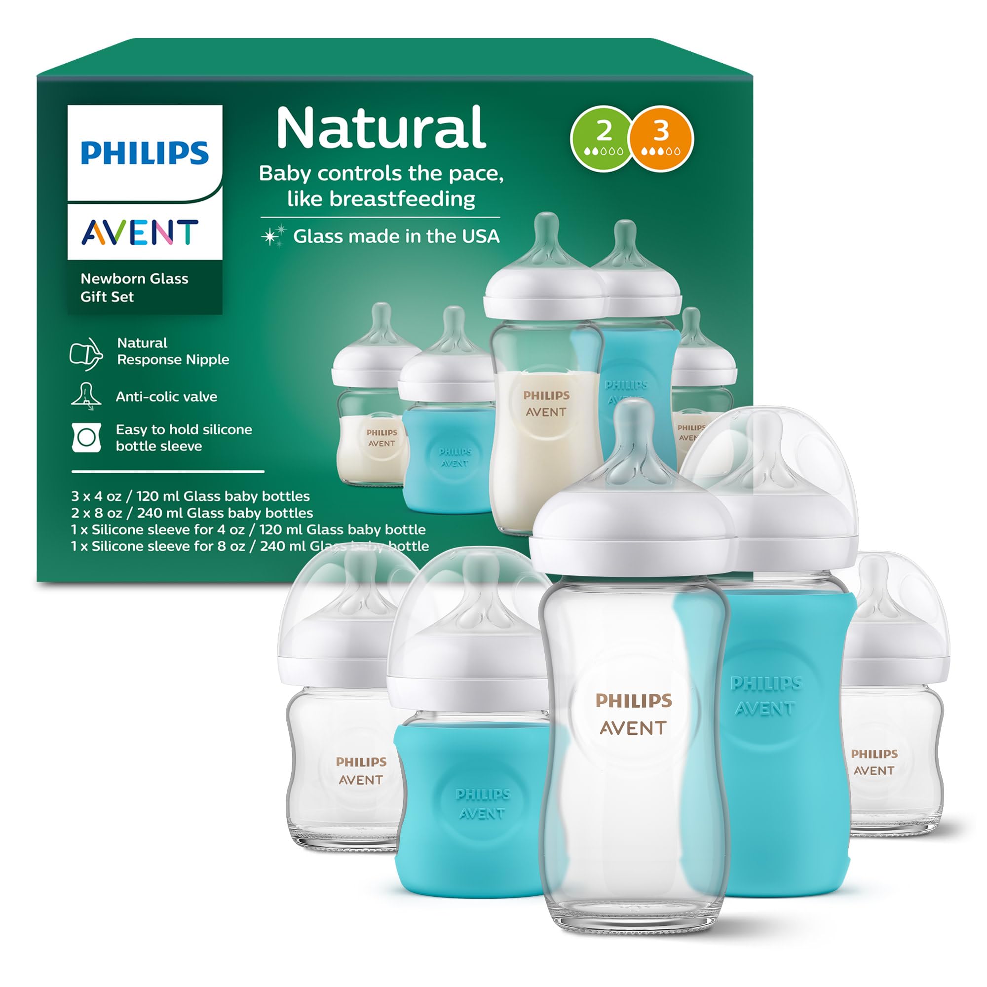 Philips Avent Natural Newborn Glass Gift Set, Baby Bottles with Natural Response
