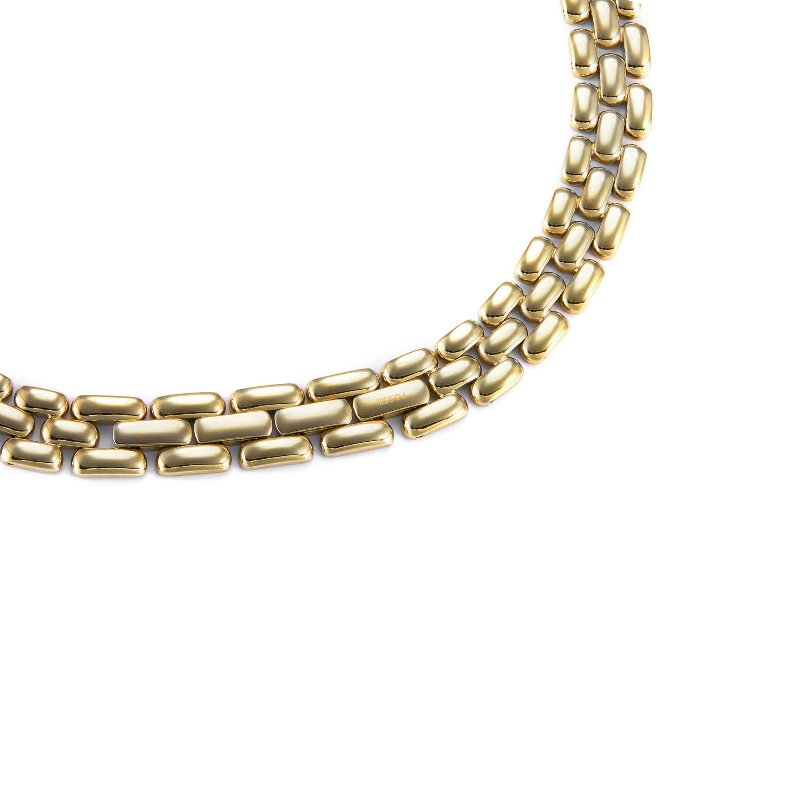 Fossil Women's All Stacked Up Gold-Tone Stainless Steel Beaded Necklace (Model: 
