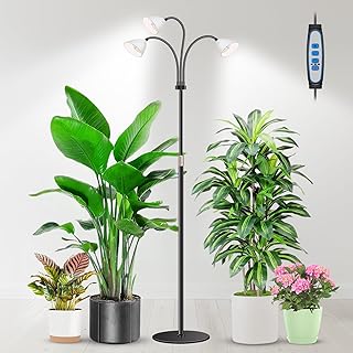 Wolezek Grow Lights for Indoor Plants, Full Spectrum, for Tall Plant | 3-Head Gooseneck, 2.3in Spotlight-Style Heads, 78 Red/Blue/White LEDs, Timer & Dimming, 16.5-61in Height Floor Stand, Black