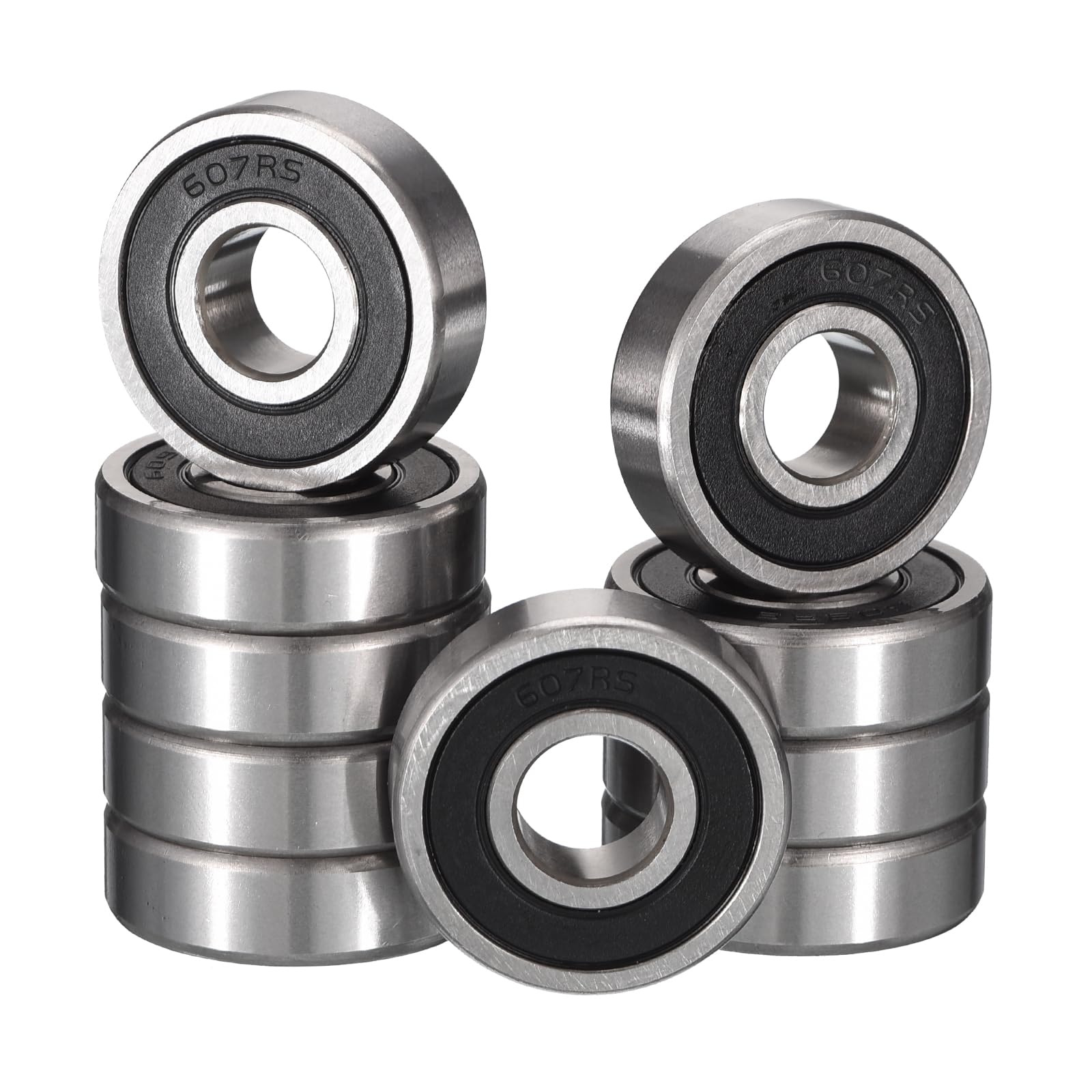 HiPicco 10 Pcs 607-2RS Ball Bearings, 7mmx19mmx6mm, Double Rubber Seald | Deep G