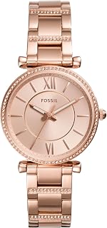 Fossil Women's Carlie Quartz Stainless Steel Watch, Rose Gold Glitz, Regular, Quartz Movement