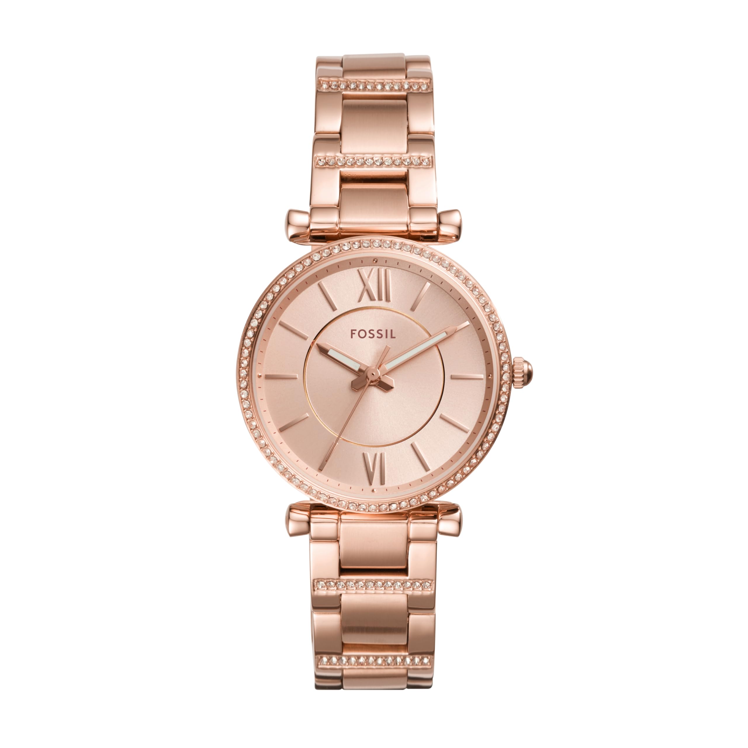 Fossil Women's Carlie Quartz Stainless Steel Watch, Rose Gold Glitz, Regular, Qu