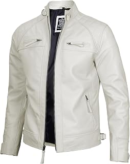 fjackets Mens Leather Jacket Moto Style Real Lambskin Leather Jacket, Quilted Cafe Racer Classic Zip Up Biker Jacket for Mens