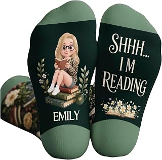 HBL Store Shh I'm Reading Crew Socks - Personalized Book Socks for Women | Custom Crew Socks - Personalized Bookish Gifts For Book Lovers, Bookworms, Readers - Book Lover’s Bliss