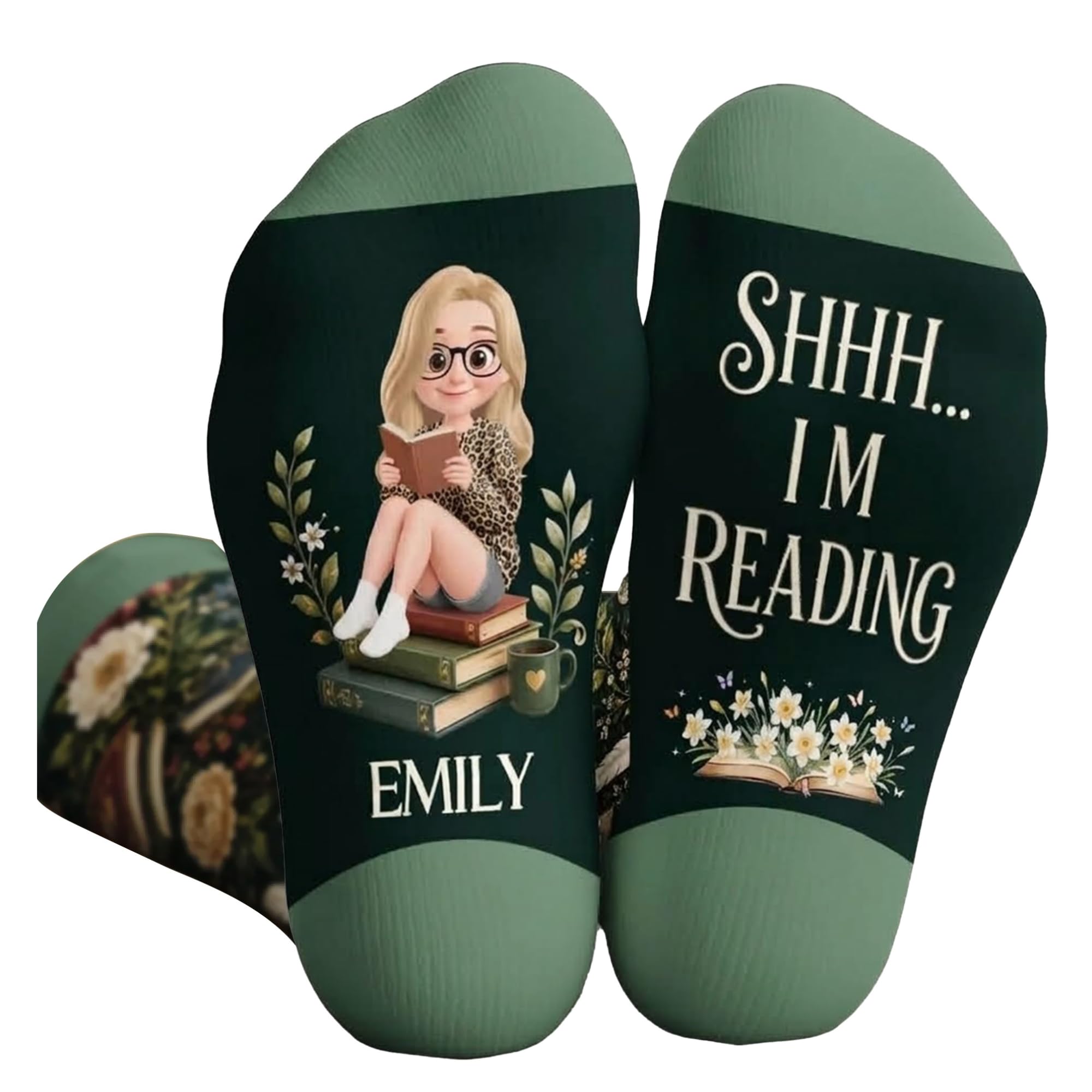 HBL Store Shh I'm Reading Crew Socks - Personalized Book Socks for Women | Custo