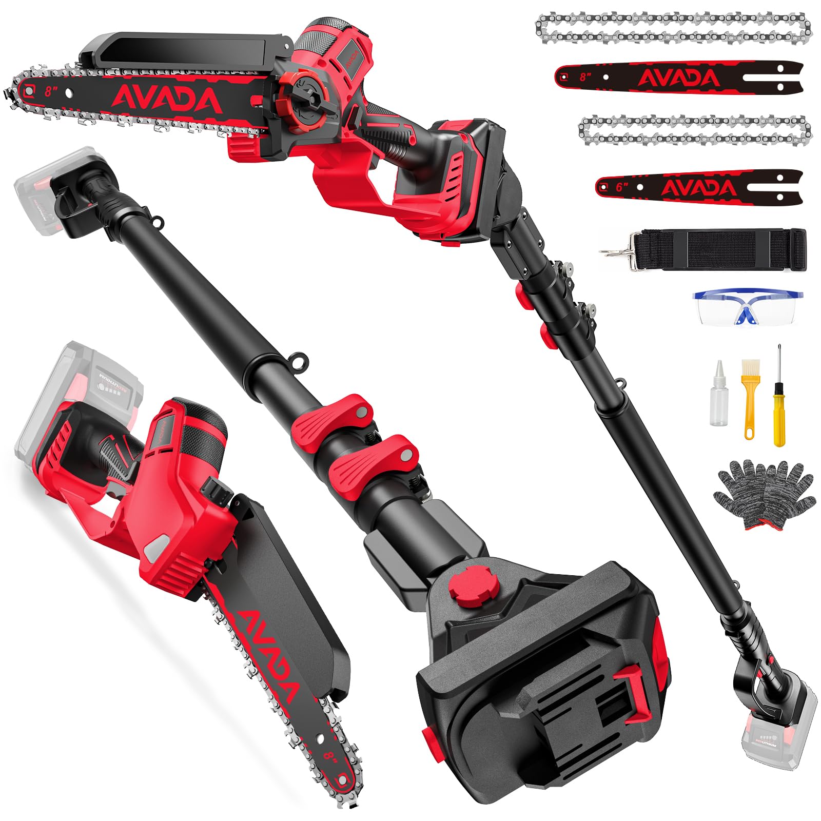 2-IN-1 Cordless 8-Inch Pole Saw & Chainsaw for Milwaukee M18 Battery - 1200W Bru