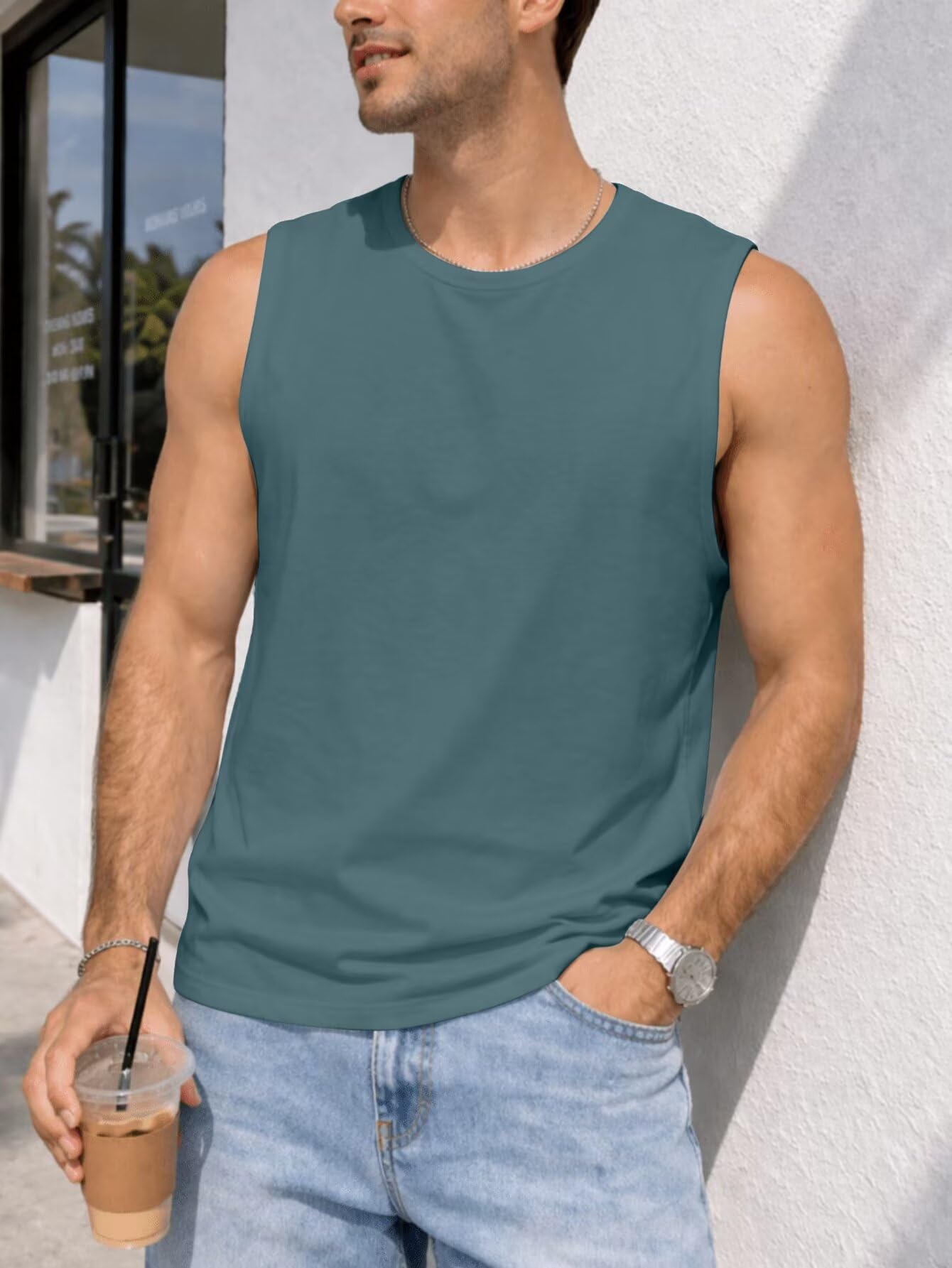 Men's Basic Round Neck Sleeveless Tank Top for Spring Summer Beach Daily Wear