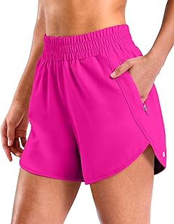 SANTINY Dolphin Athletic Running Shorts for Women High Waist Quick Dry Workout Gym Shorts with Zipper Pocket