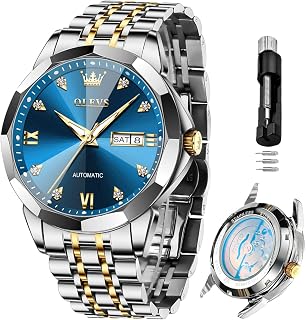OLEVS Luxury Mens Chronograph Lunar Phase Two Tone Stainless Steel Waterproof Luminous Business Calendar