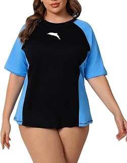 Halcurt Women's Plus Size Rash Guard Swim Shirt with Built in Bra Swimsuit