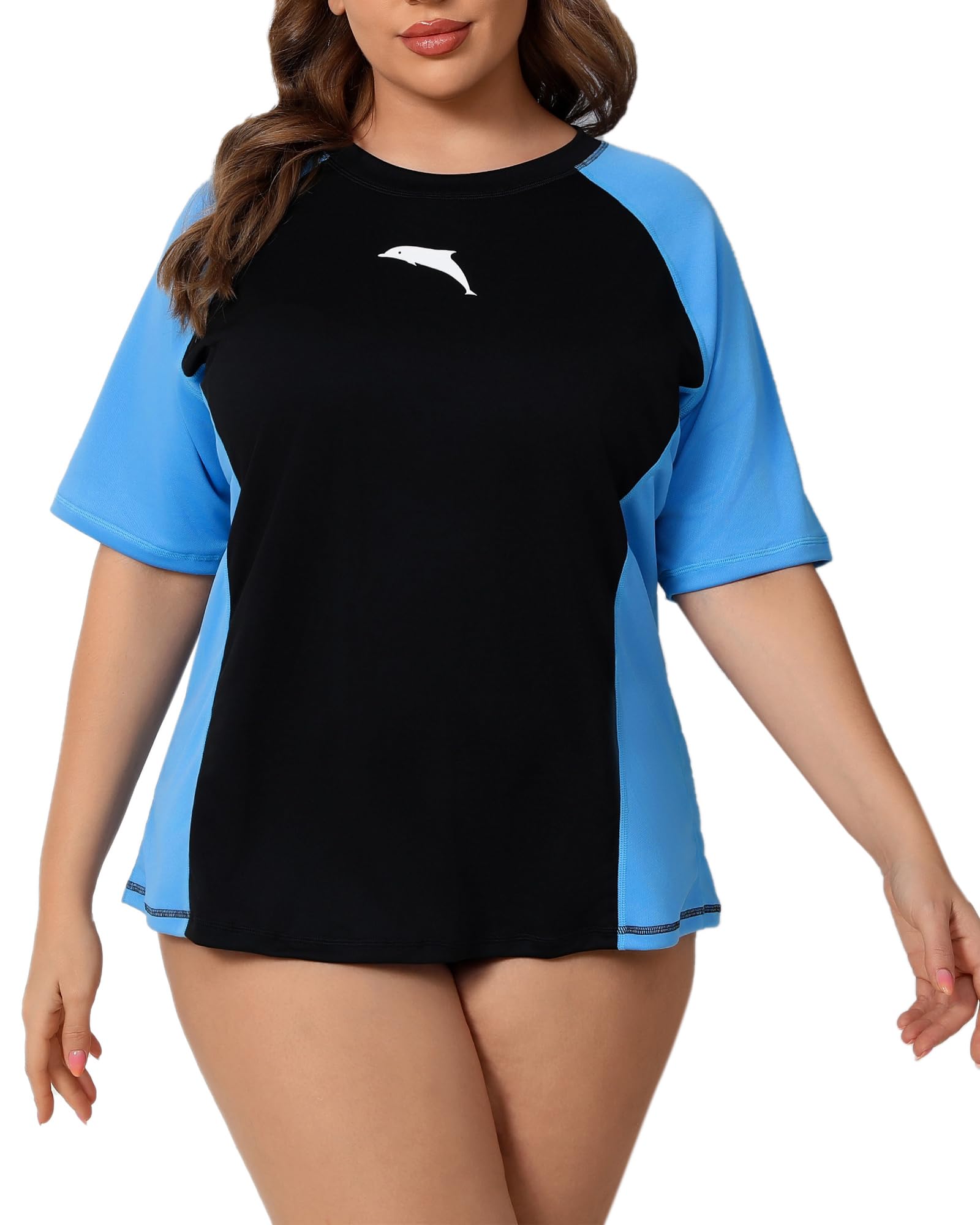Halcurt Women's Plus Size Rash Guard Swim Shirt with Built in Bra Swimsuit