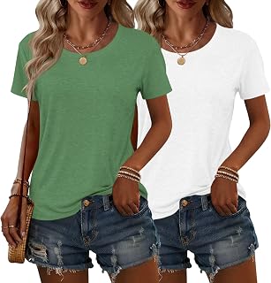 KILISU 2PCS Women Short Sleeve T Shirts Crew Neck Solid Soft Basic Tee Casual Loose Fit Lightweight Summer Tops Clothes 2026