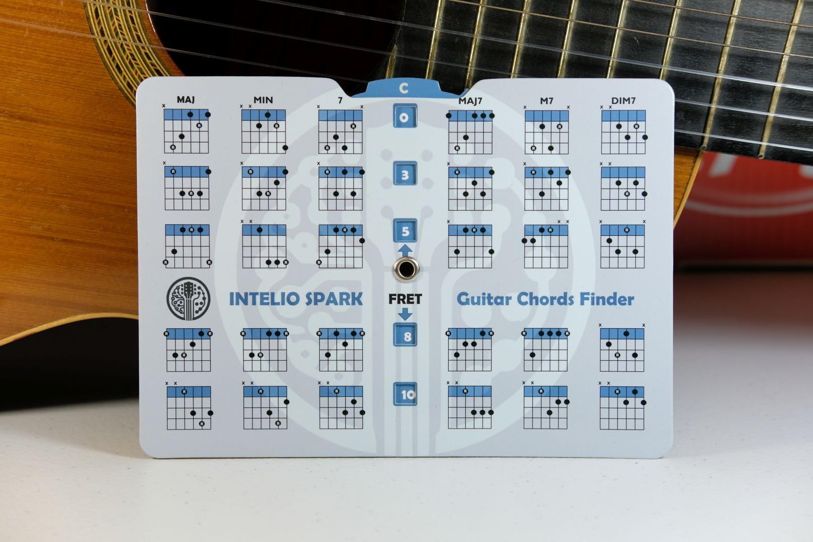 Intelio Spark Guitar Chord Finder - Pocket-Sized Laminated Chord Chart Wheel - L