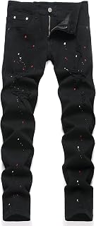XIMXIMMTIAN Mens Slim Fit Stretch Ripped Biker Jeans for Men Fashion Straight Comfortable Flexible Waist Casual Denim Pants