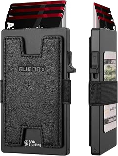 RUNBOX Slim Wallet for Men, RFID Aluminum Pop-Up Card Holder for 12 Cards