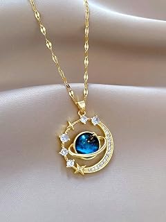 1 x Celestial Moon Star Gemstone Pendant Necklace Sun Inspired Design Necklace - Elegant Night Sky Jewelry for Women, Gold Necklace for Various Occasions, Multiple