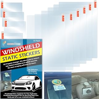 Windshield Sticker Applicator Electrostatic Film for Easy Application, Removal and Re-Application from Car to Car-6 Pack 5"x7",4 Pack2.4" x 3.1" Sheets