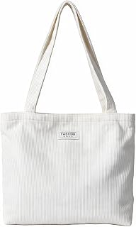 Corduroy Tote Bag for Women, Casual Zipper Shoulder Bag Large Capacity