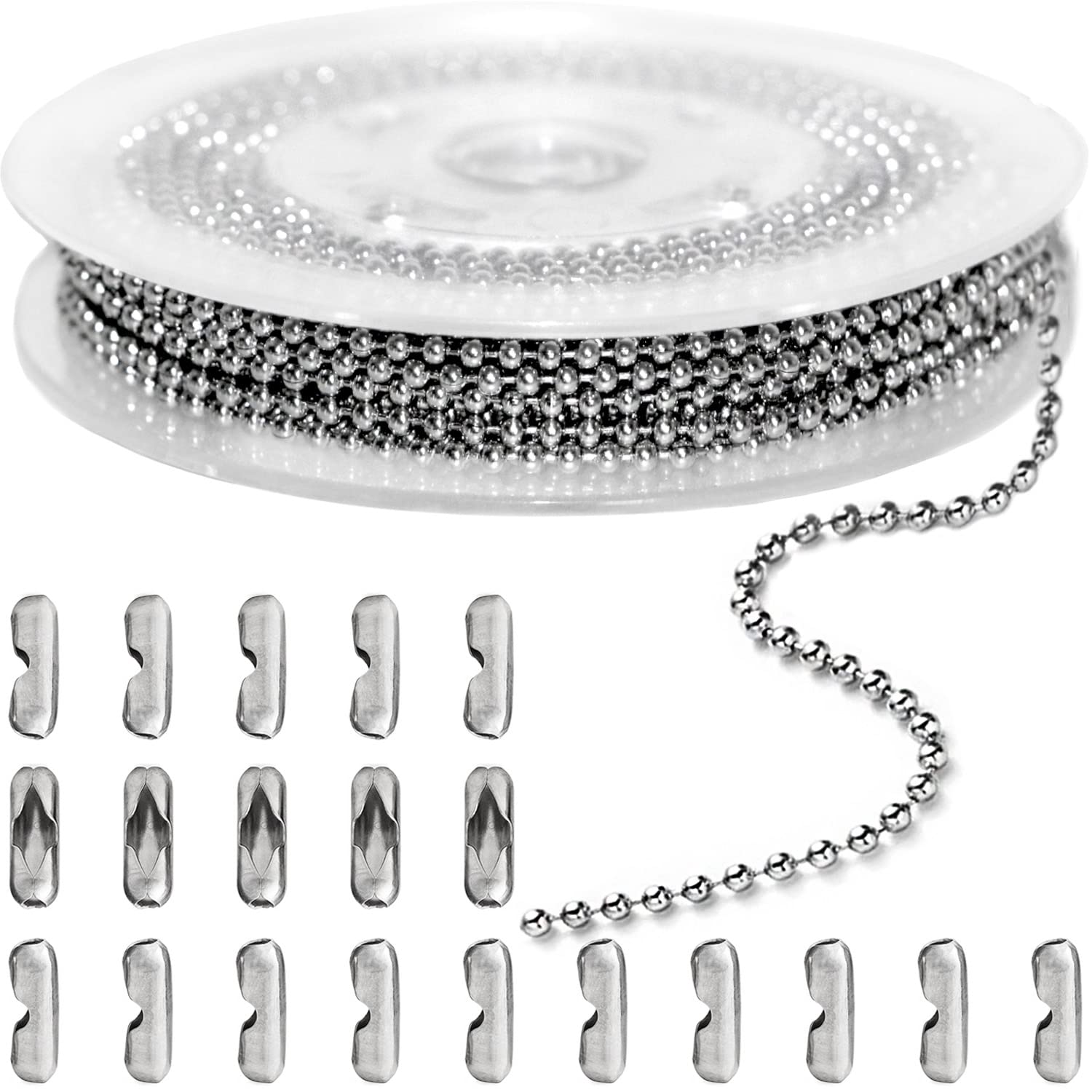 Jishi 33ft Ball Chain 2.4mm Silver Stainless Steel Bead Link Chain Roll for Bead
