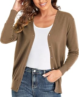 CUNYI Women's Cardigan V-Neck Knitted with Buttons Round Neck Classic Long Sleeve Jacket Coat Elegant