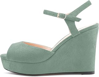 Castamere Women's Block Chunky High Wedge Platform Heel Open Toe Strappy Ankle Sandals Slingback Buckle Classic 10CM Heels