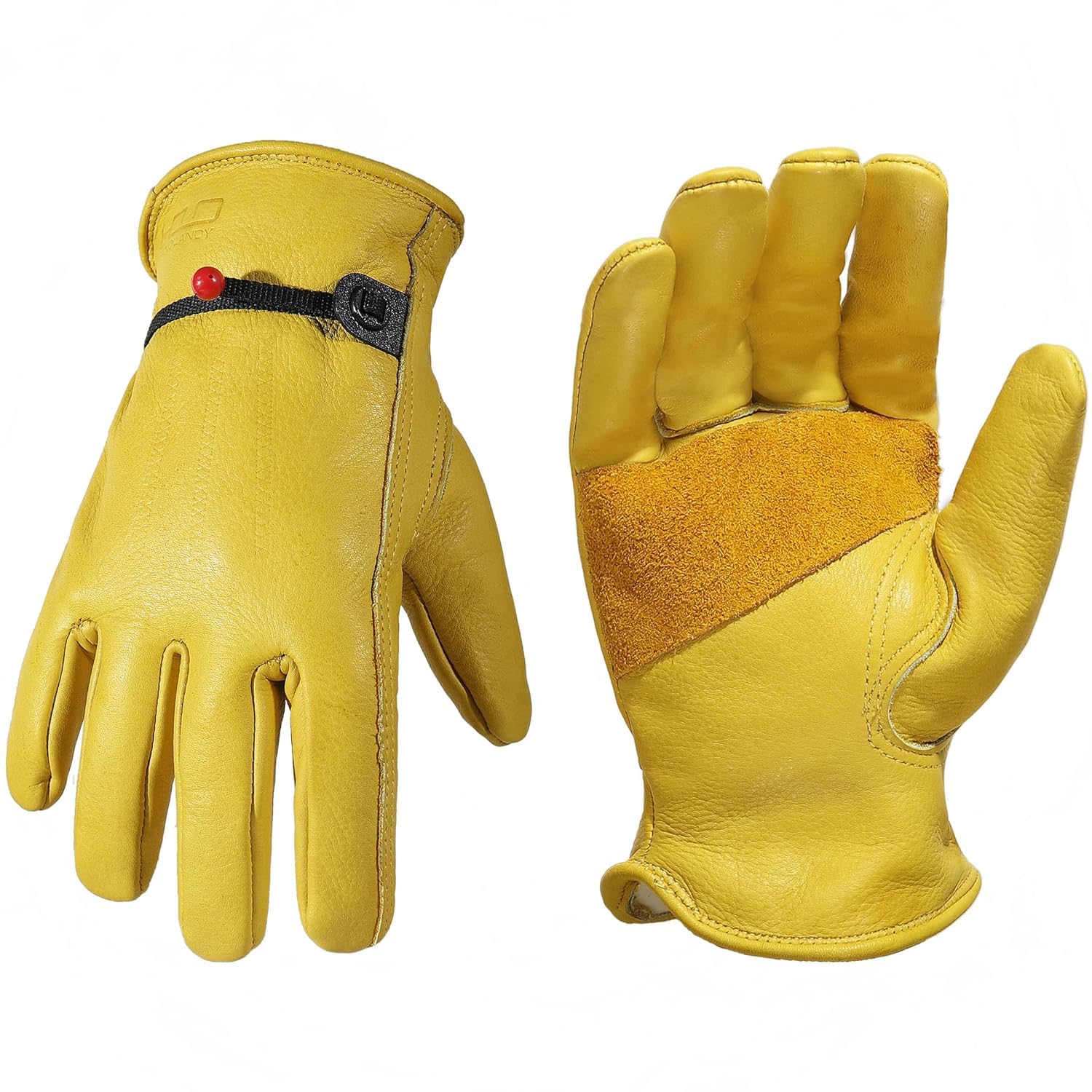 HANDLANDY Leather Gardening Gloves, Leather Work Gloves, Golden, M