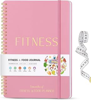 Fitness & Food Journal for Women, Undated 150-day Workout & Wellness Planner with Measuring Tape, Pink Weight Loss Journal for Setting Goals Tracking Exercise Training Diet Progress (9.5’’*7’’)