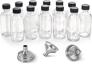12 Pack 2 oz Small Clear Glass Shot Bottles with Caps, 60ml Travel Bottles | 3 Funnels, Leakproof, Food Grade- Health, Immunity, Potion, Wellness, Ginger Shots, Sample, Juice, Whiskey Storage Bottles
