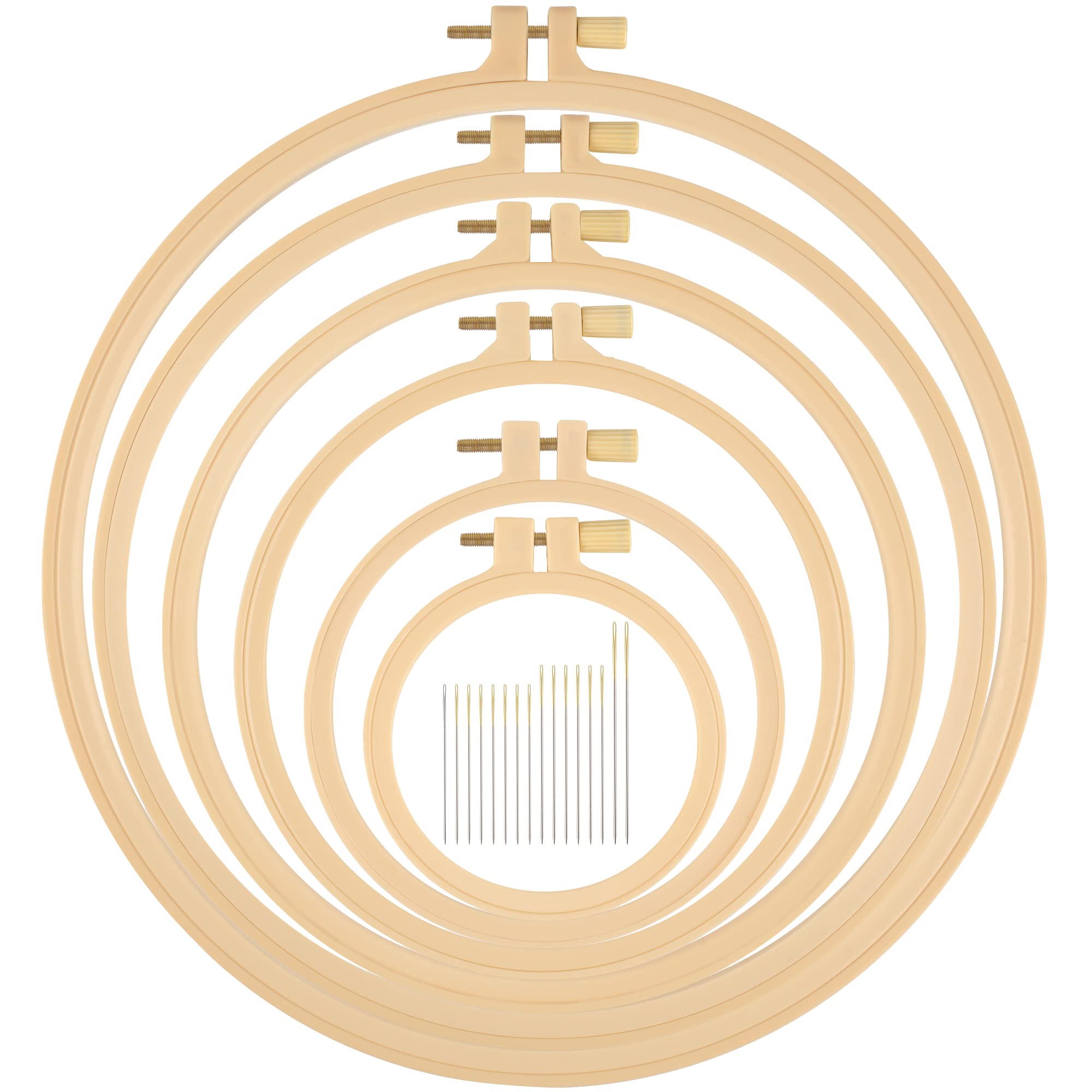 6 Pcs Embroidery Hoop, Round Plastic Cross Stitch Hoop with 16 Needles (3.6In to