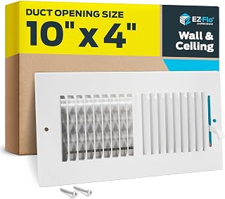 EZ-FLO 10 x 4 Inch (Duct Opening) Air Vent Cover for Wall or Ceiling, Two-Way Ventilation Register, Solid Steel HVAC Register Cover, White, 61609