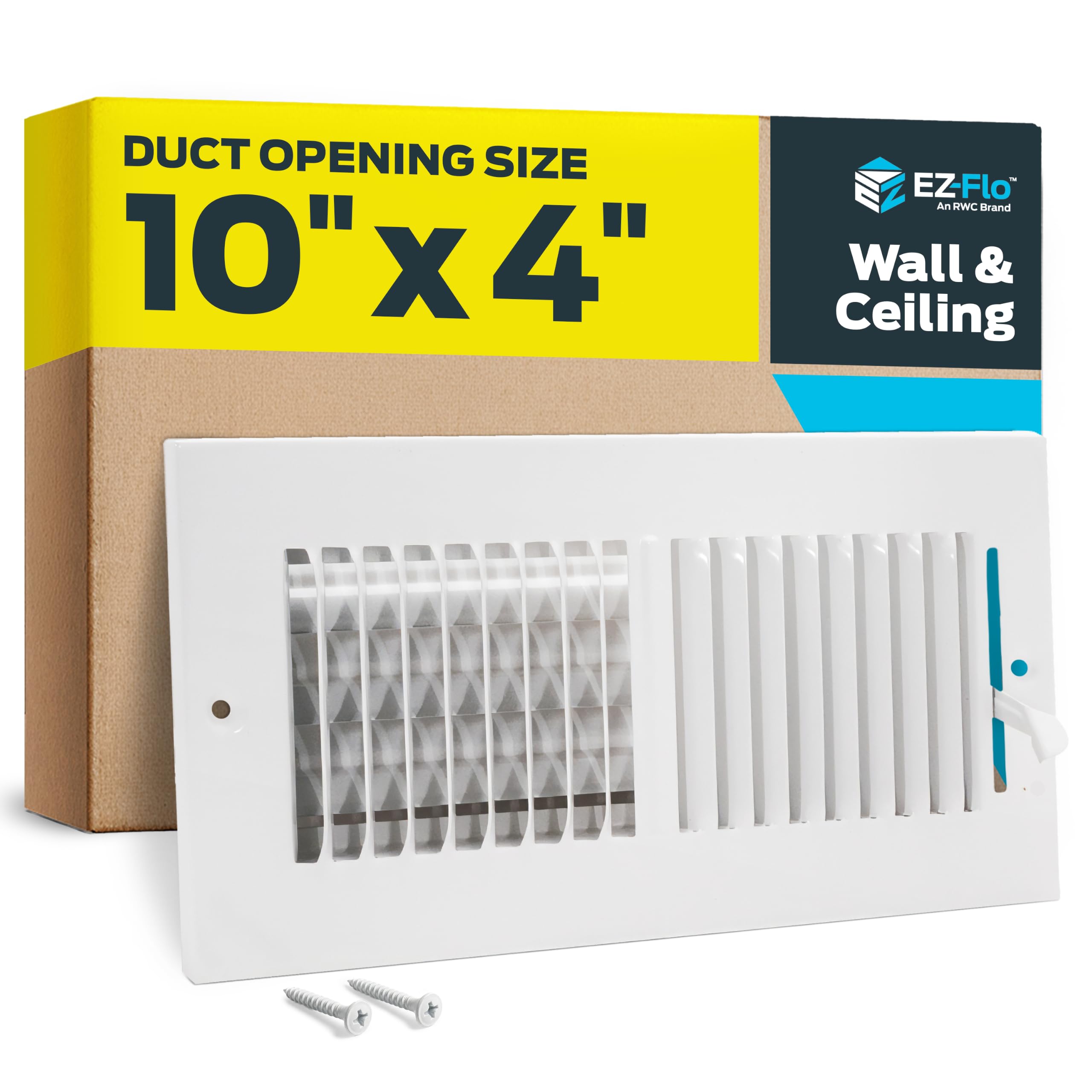 EZ-FLO 10 x 4 Inch (Duct Opening) Air Vent Cover for Wall or Ceiling, Two-Way Ve