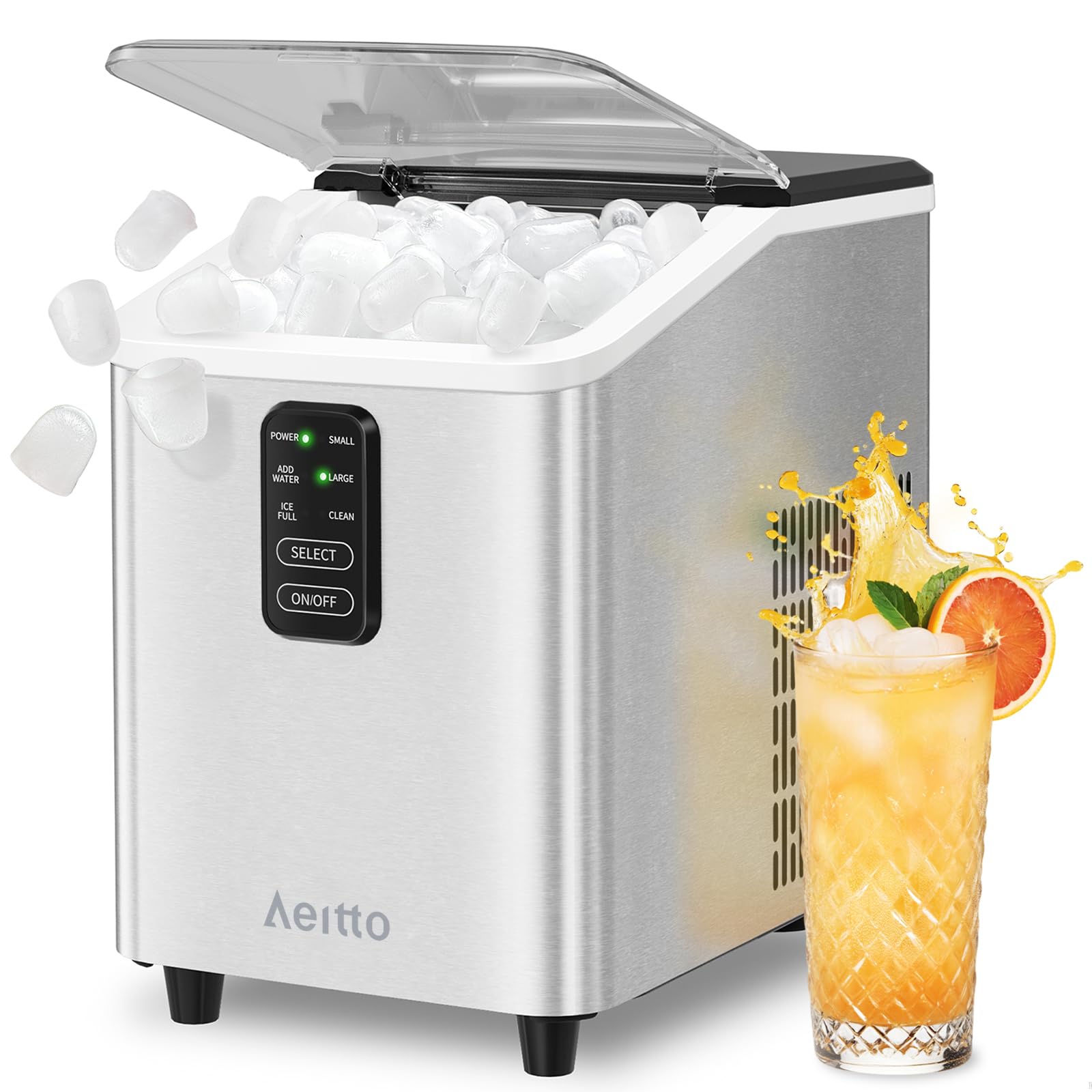 Aeitto Ice Maker Countertop 26lbs/24H Ice Makers Ready in 6-Min 8 Ice Cubes | 2 
