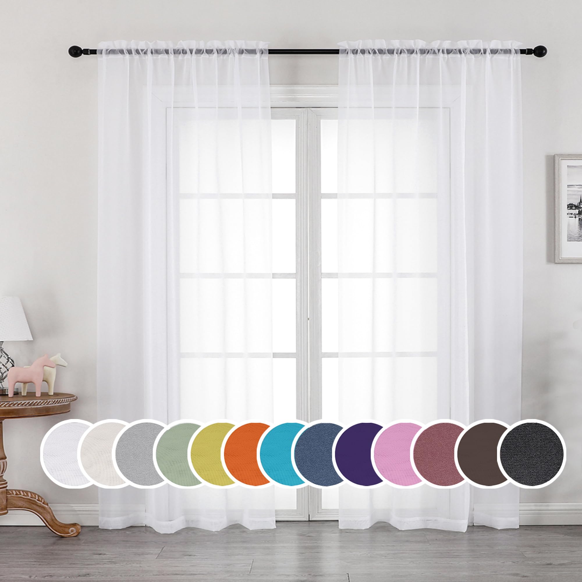 OWENIE White Sheer Curtains 84 inches Long 2 Panels Set for Living Room | Sheer 