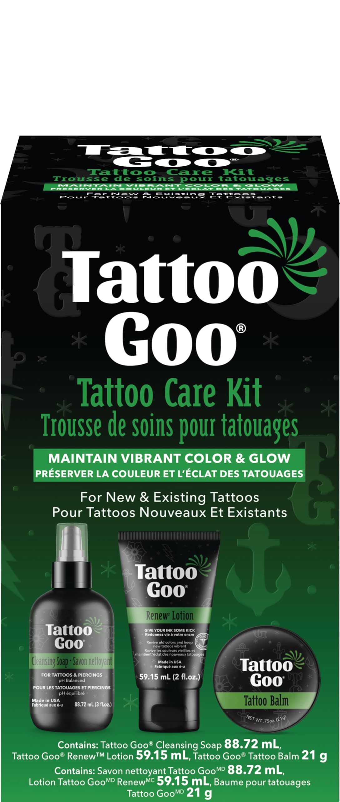Tattoo Goo Aftercare Kit (3 Piece Set) – Cleansing Soap, Tattoo Balm & Renew Lot