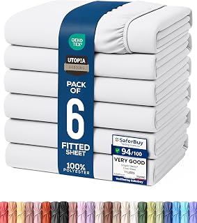 Utopia Bedding Double Fitted Sheet (6 Pack), White, Deep Pocket 35cm