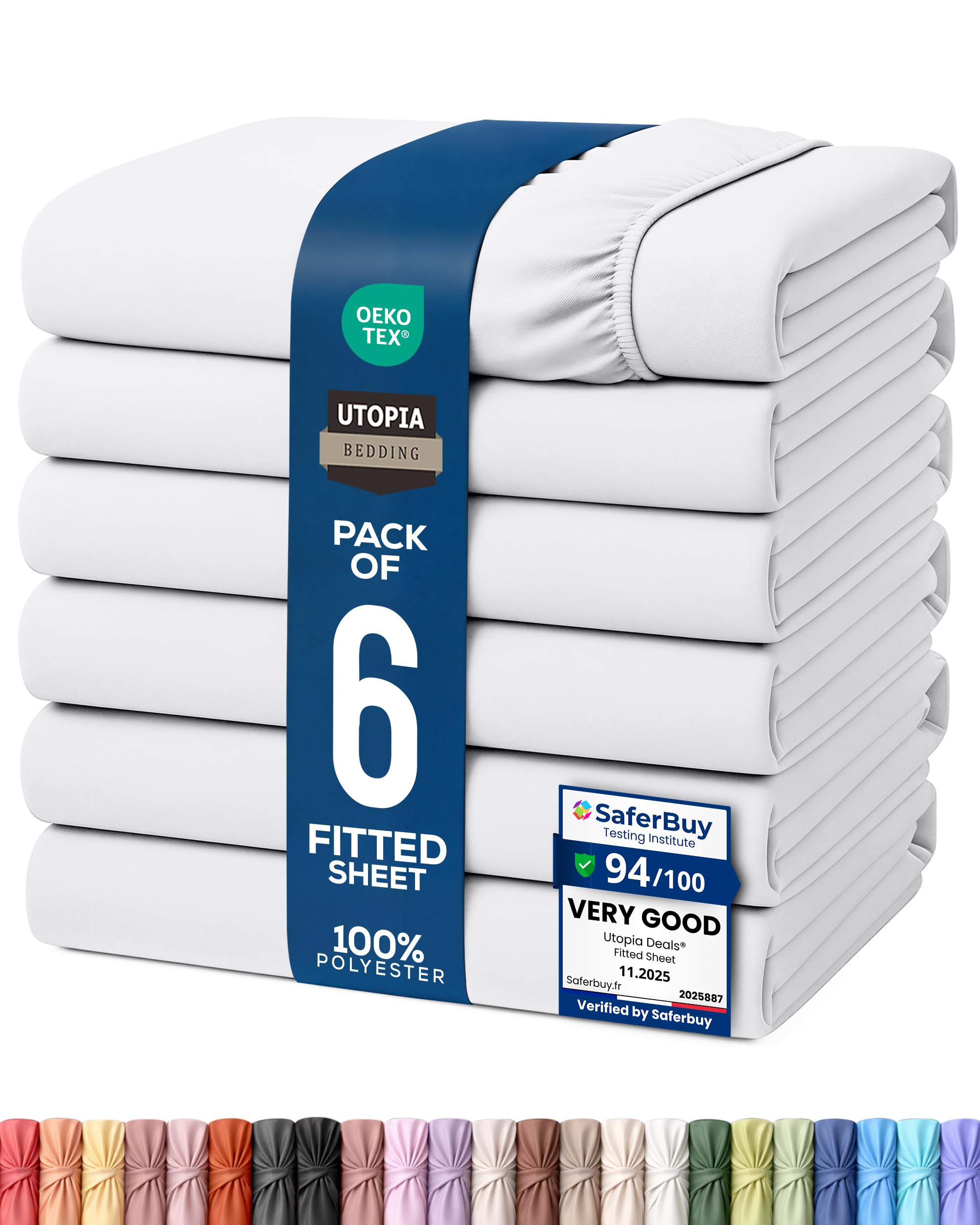 Utopia Bedding Double Fitted Sheet (6 Pack), White, Deep Pocket 35cm