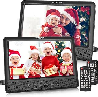 WONNIE 10.5" Two Car DVD Players Portable Dual Screen Headrest Video Player, Play Same or Two Different Movies with 5-Hour Rechargeable Battery, 2 AC Adapters, 2 Mounting Brackets, Support USB/SD Card